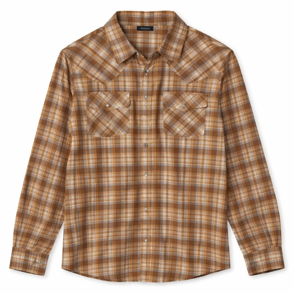 Vintage Levis Sportswear Western Pearl Snap Shirt Plaid Brown Blue Mens XL Cabin